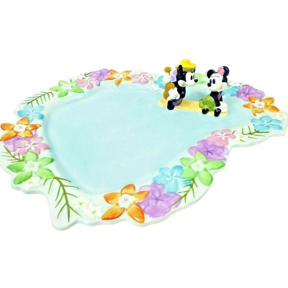 RARE Disney Direct China Mickey Minnie Mouse Hula Tiki Hawaiian Island Dish